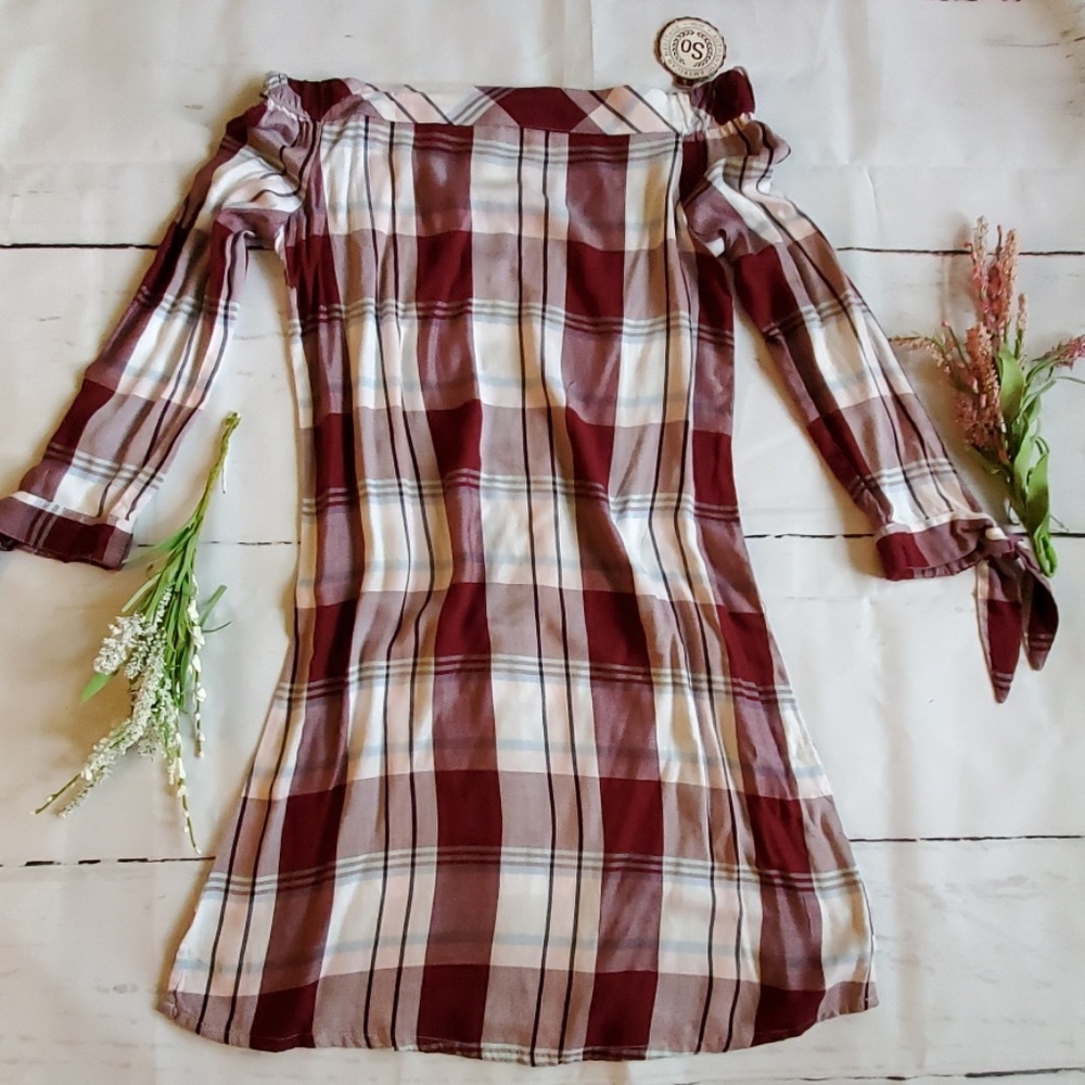 Plaid Off Shoulder Dress